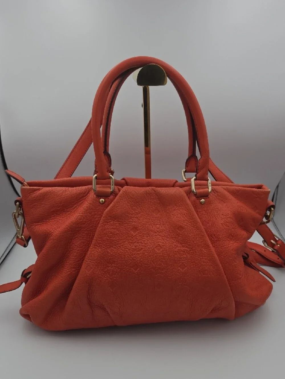 MCM Bright Orange Visetos Embossed Top Double Handles Large Satchel Bag (EUC)🧡✨